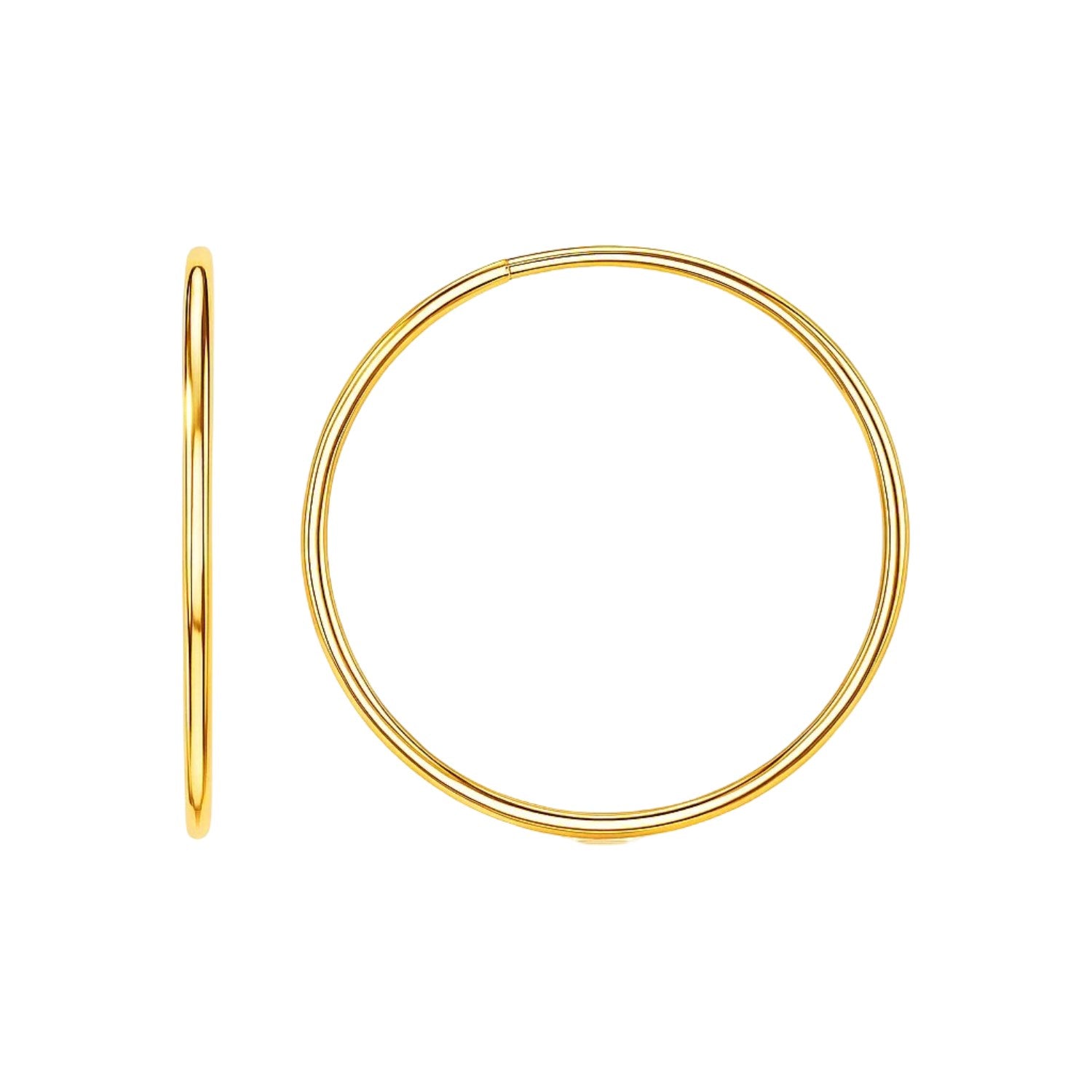 Endless Hoop Style Earrings in 14K Yellow Gold(1.2x30mm) in a sleek high-contrast midnight luxury editorial style